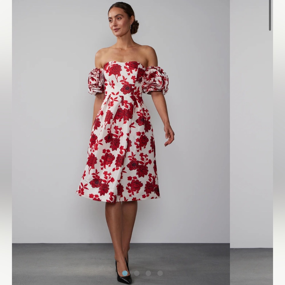 New York & Company Off Shoulder Rosette Sleeve Dress